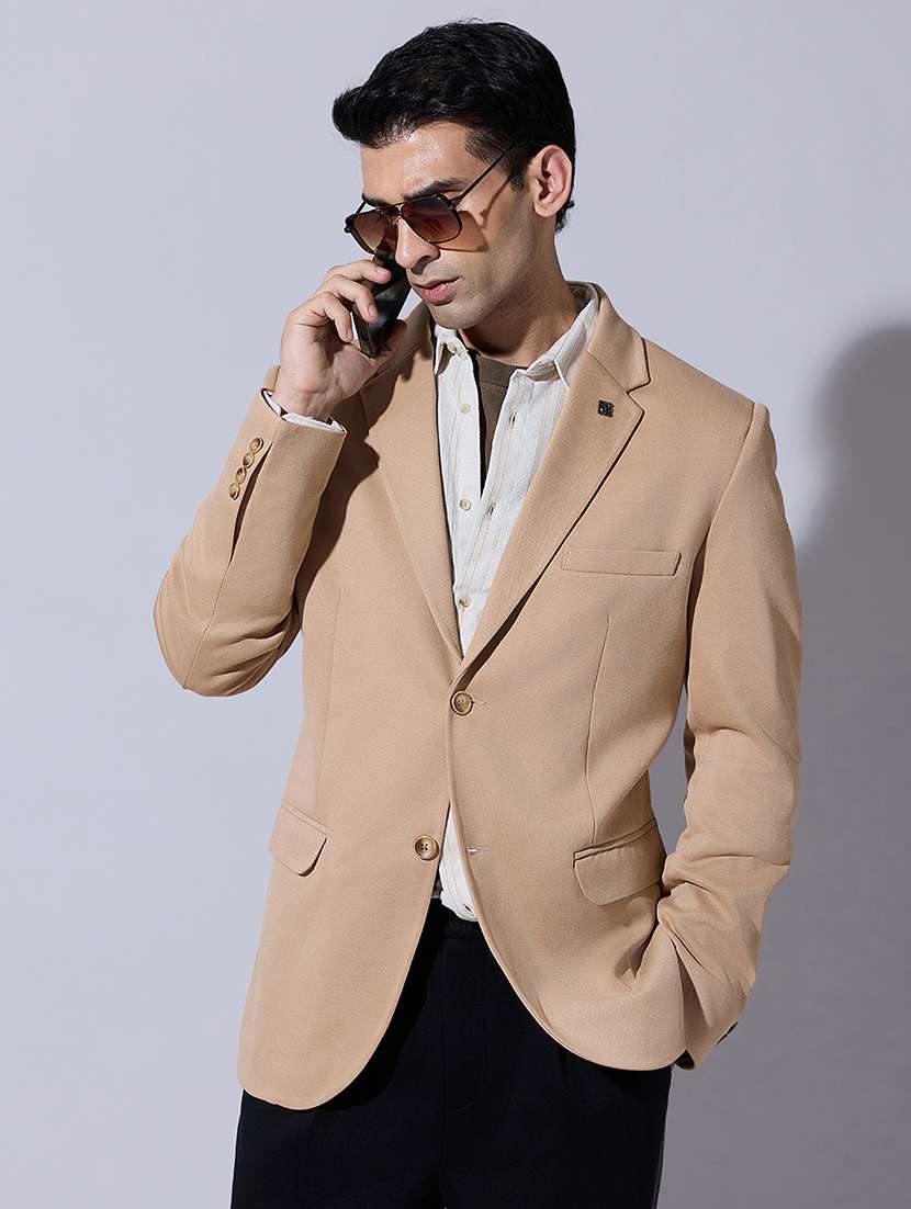 men solid lapel collar single breasted blazer
