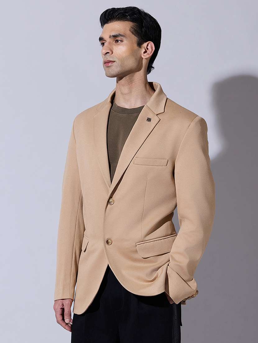 men solid lapel collar single breasted blazer - 22396293 -  Standard Image - 3