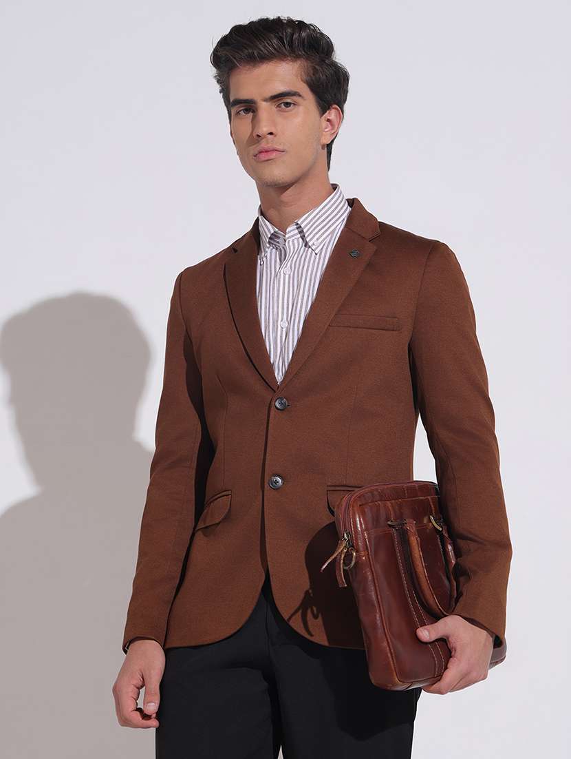 men solid lapel collar single breasted blazer