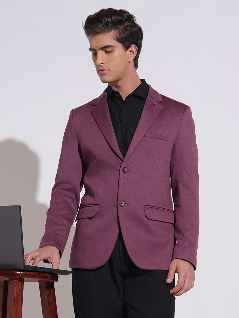 men solid lapel collar single breasted blazer