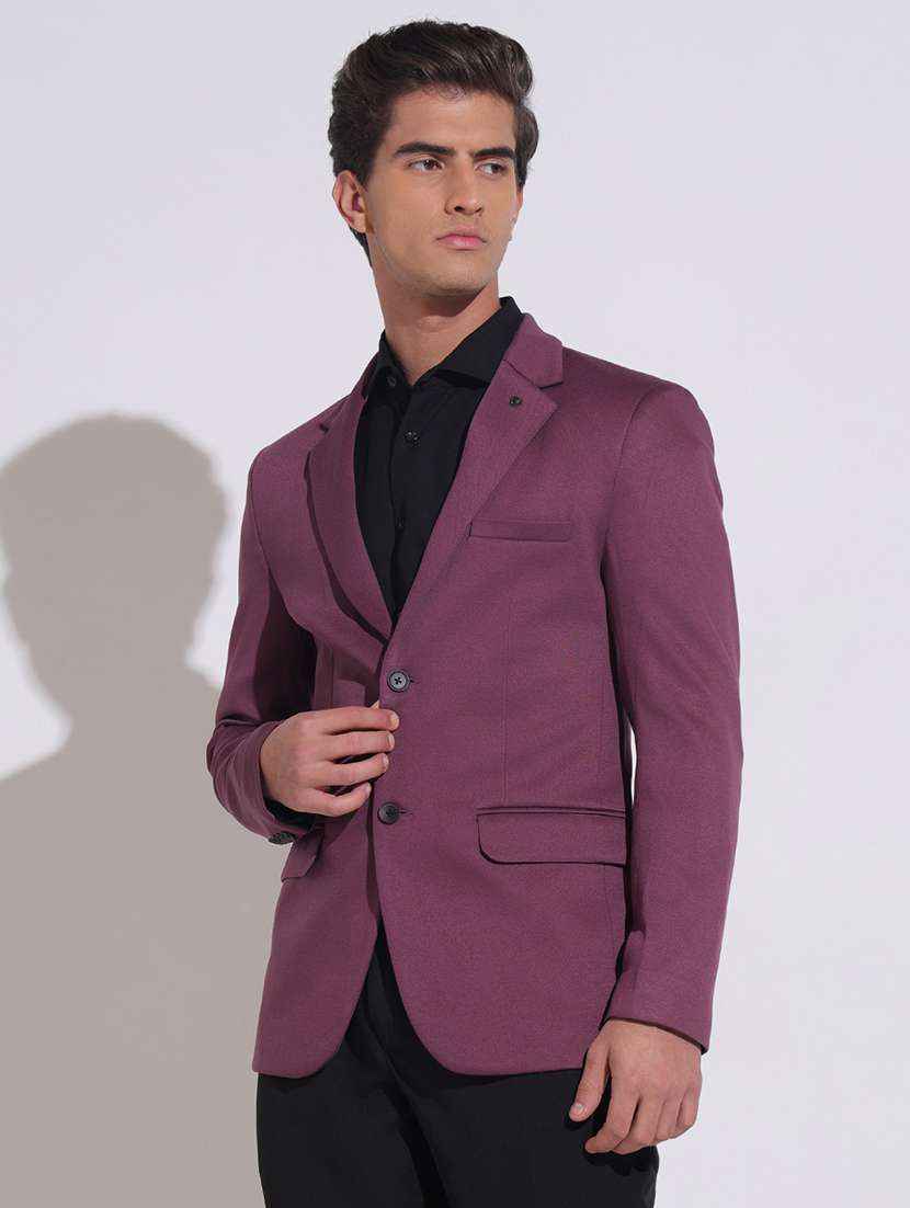 men solid lapel collar single breasted blazer - 22396295 -  Standard Image - 3