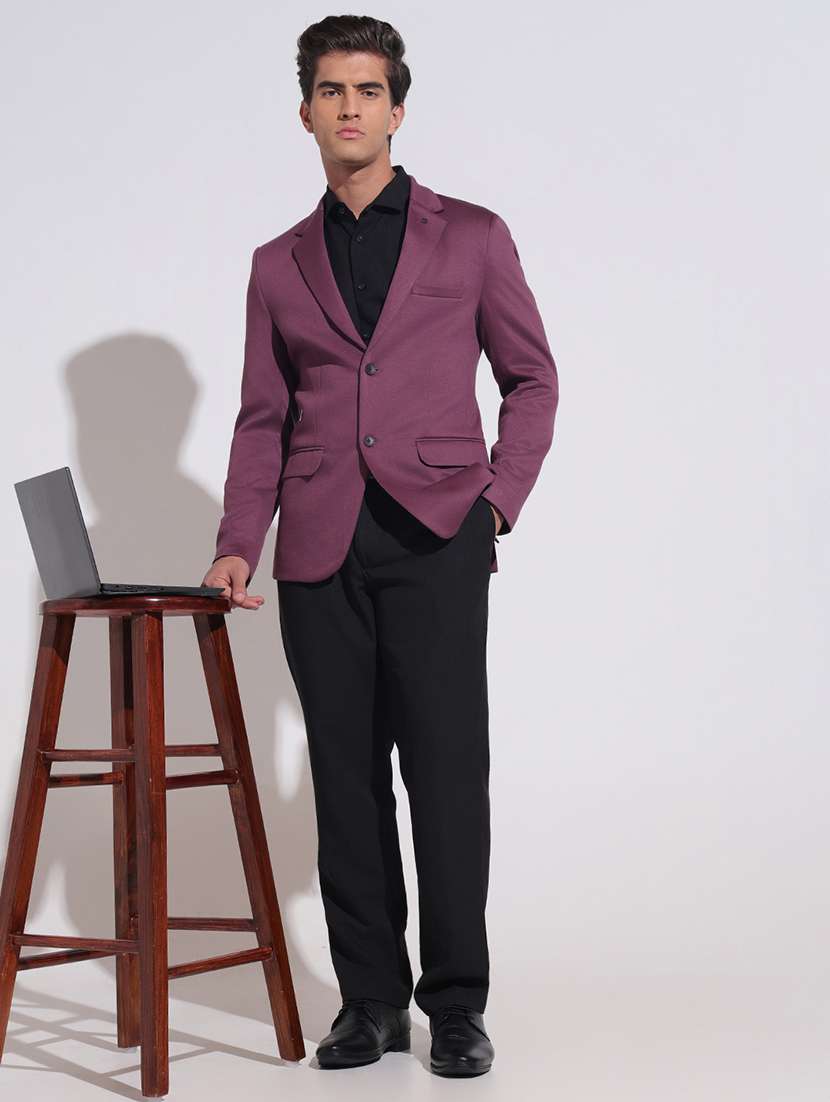 men solid lapel collar single breasted blazer - 22396295 -  Standard Image - 5