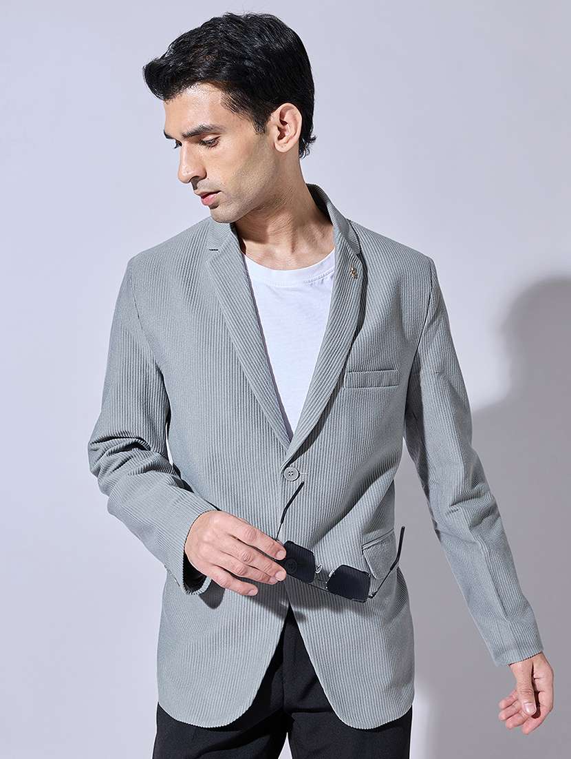 men solid lapel collar single breasted blazer
