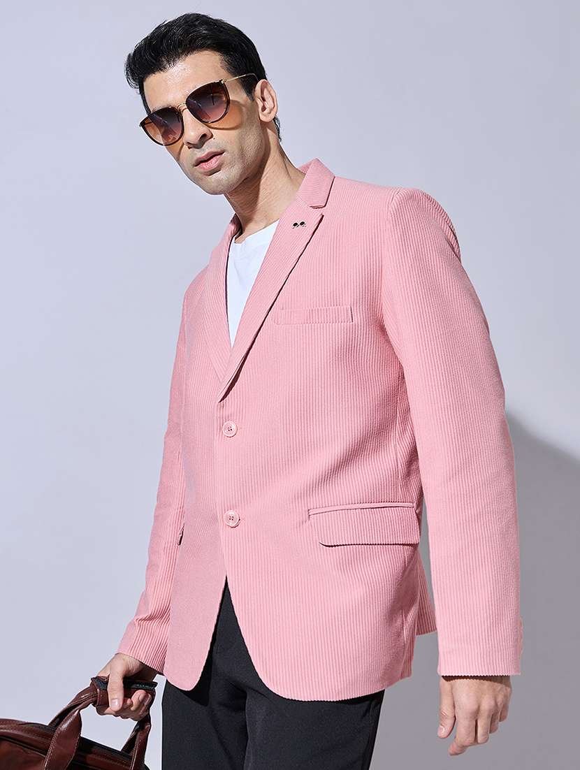 men solid lapel collar single breasted blazer