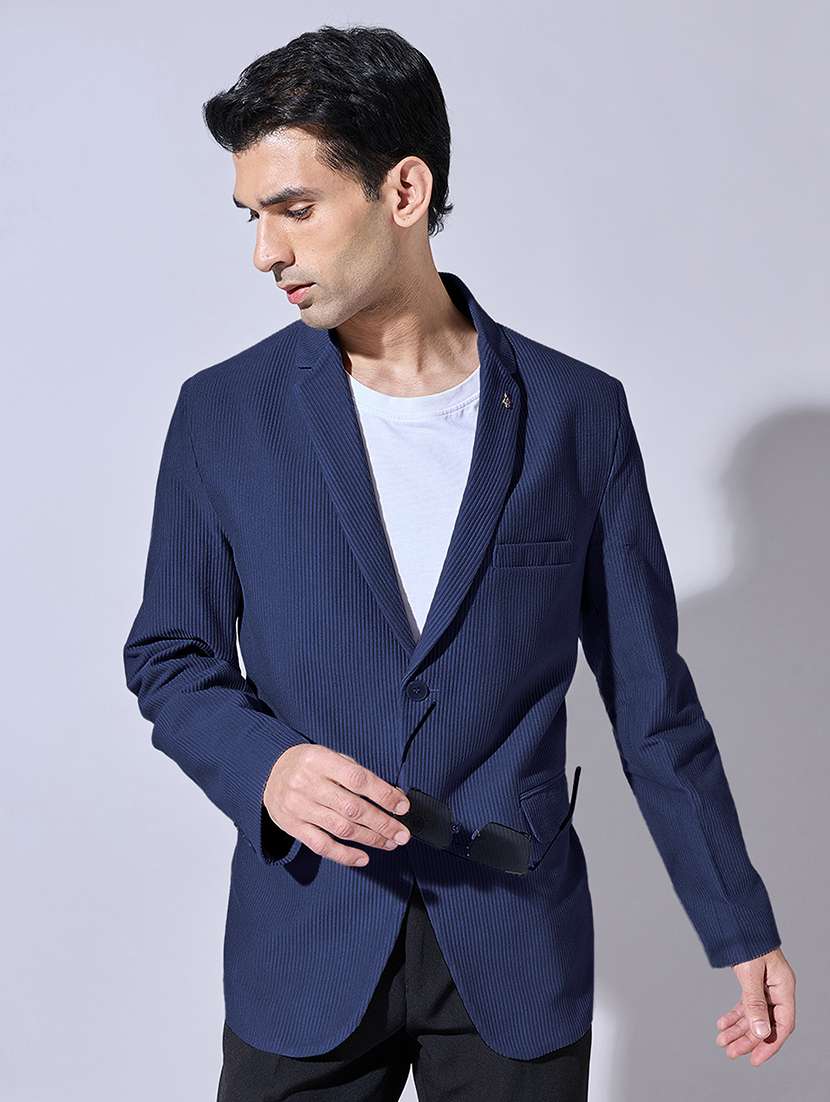 men solid lapel collar single breasted blazer
