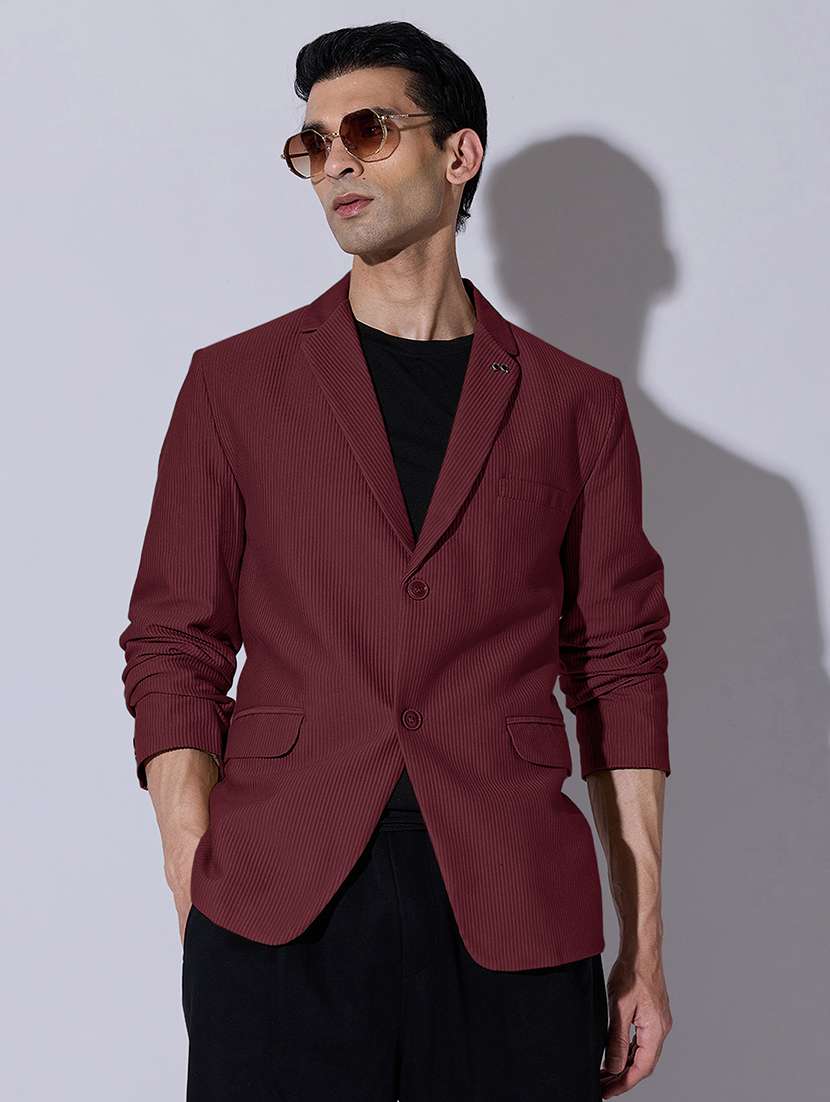 men solid lapel collar single breasted blazer