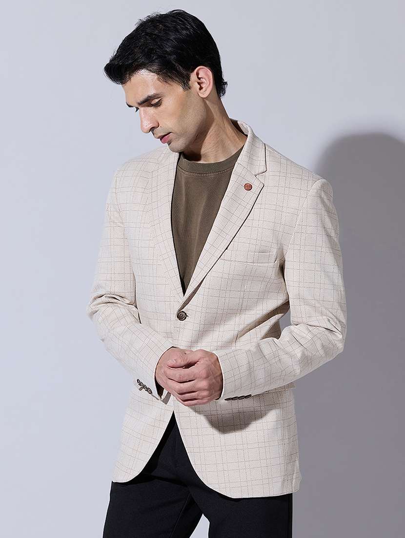 men checkered lapel collar single breasted blazer - 22396312 -  Standard Image - 3