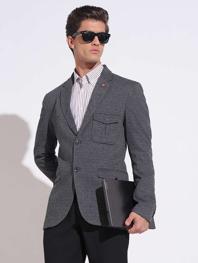 men solid lapel collar single breasted blazer
