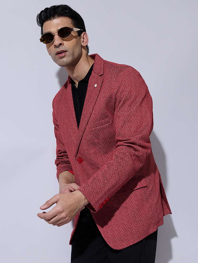 men textured lapel collar single breasted blazer