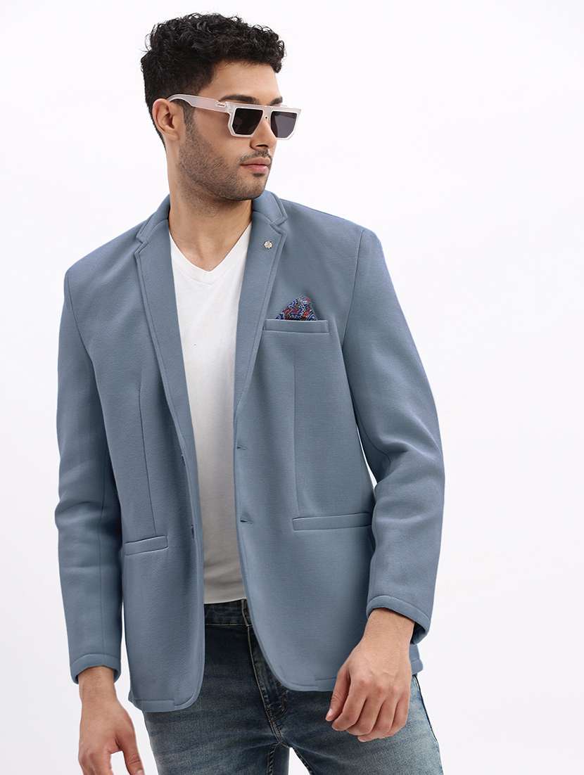 men solid lapel collar single breasted blazer