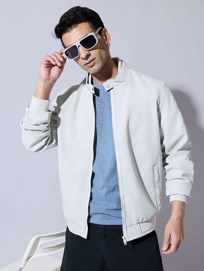men solid long sleeve bomber jacket