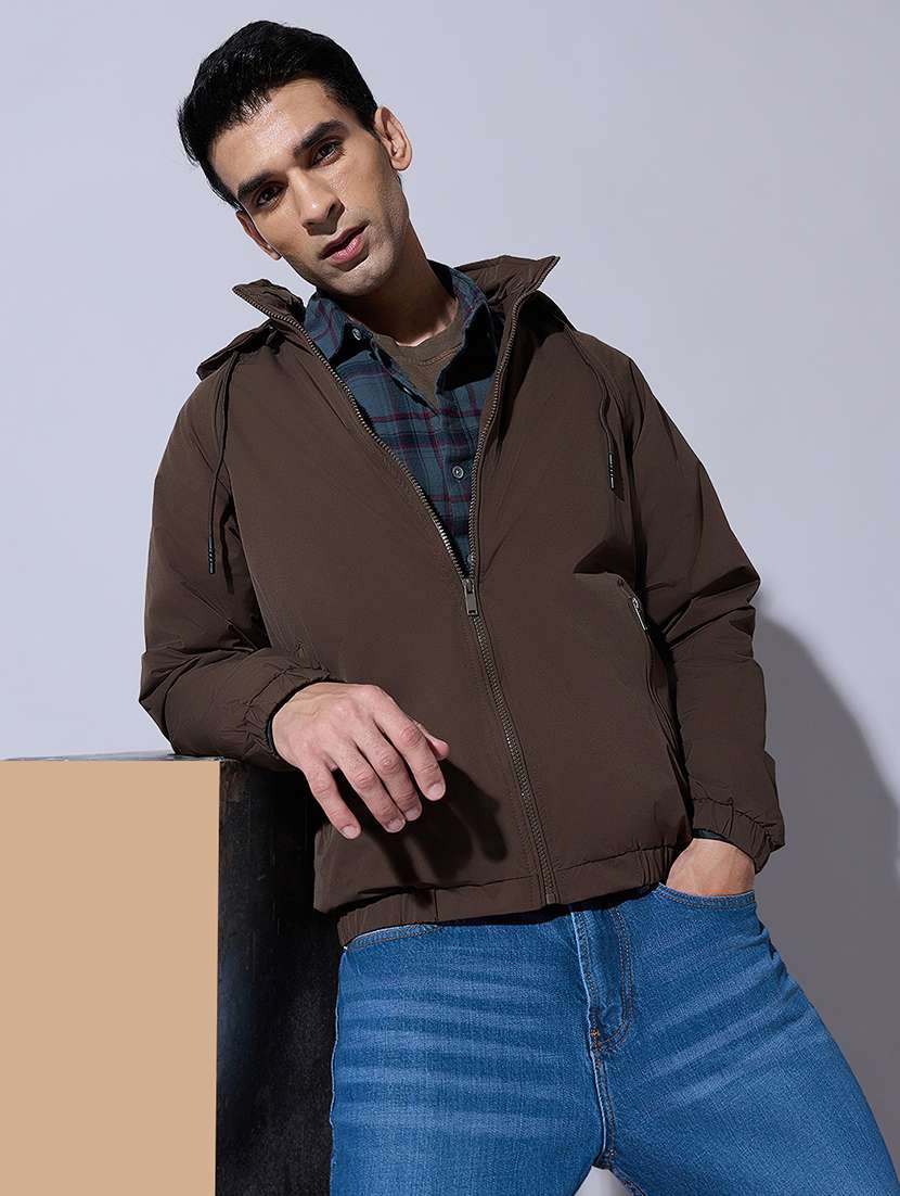 men solid long sleeve bomber jacket