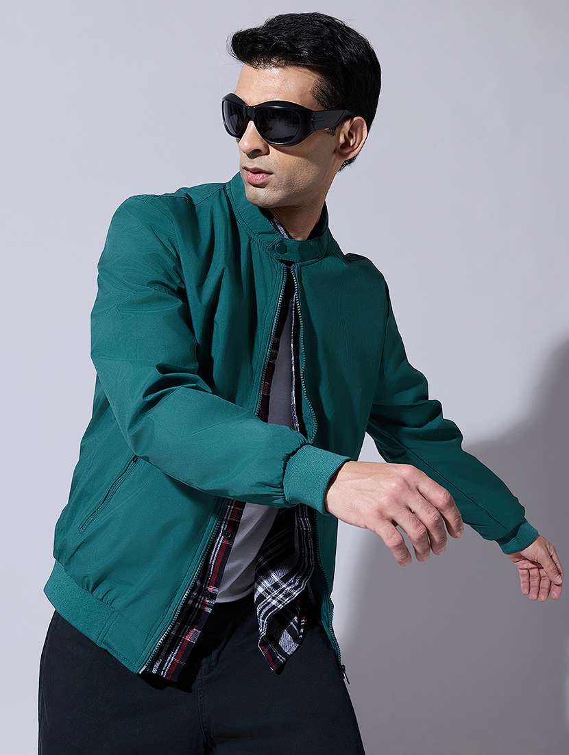 men solid long sleeve bomber jacket