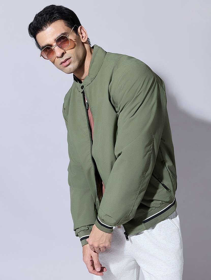 men solid long sleeve bomber jacket