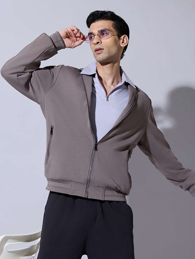 men solid long sleeve bomber jacket