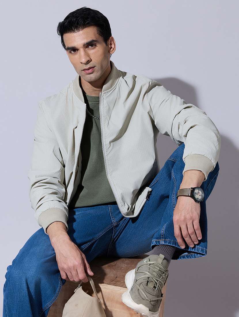 men solid long sleeve bomber jacket