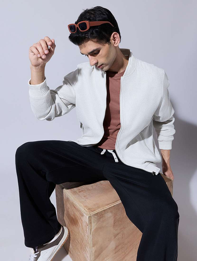 men solid long sleeve bomber jacket