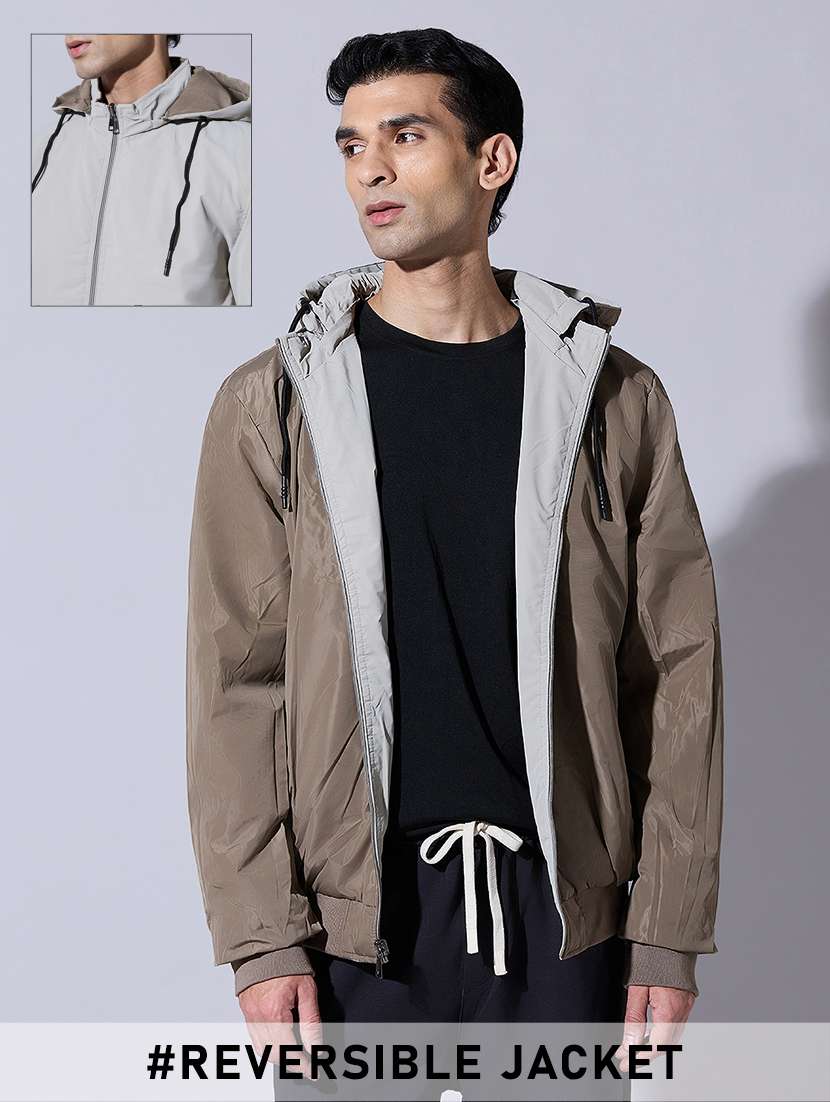 men solid long sleeve reversible bomber jacket