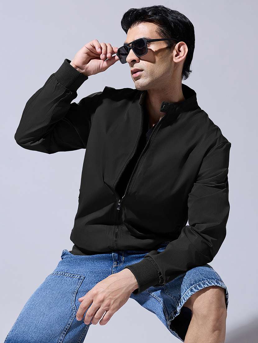 men solid long sleeve bomber jacket