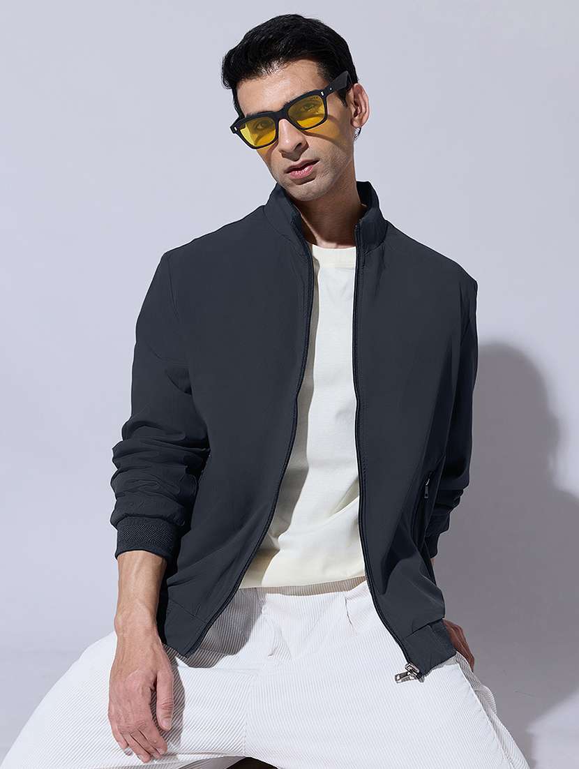 men solid long sleeve bomber jacket