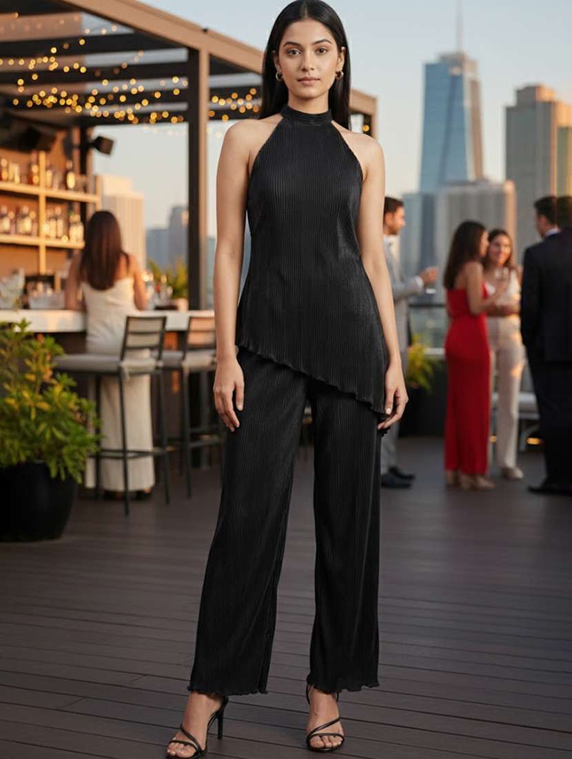 women solid top and trouser co-ord set