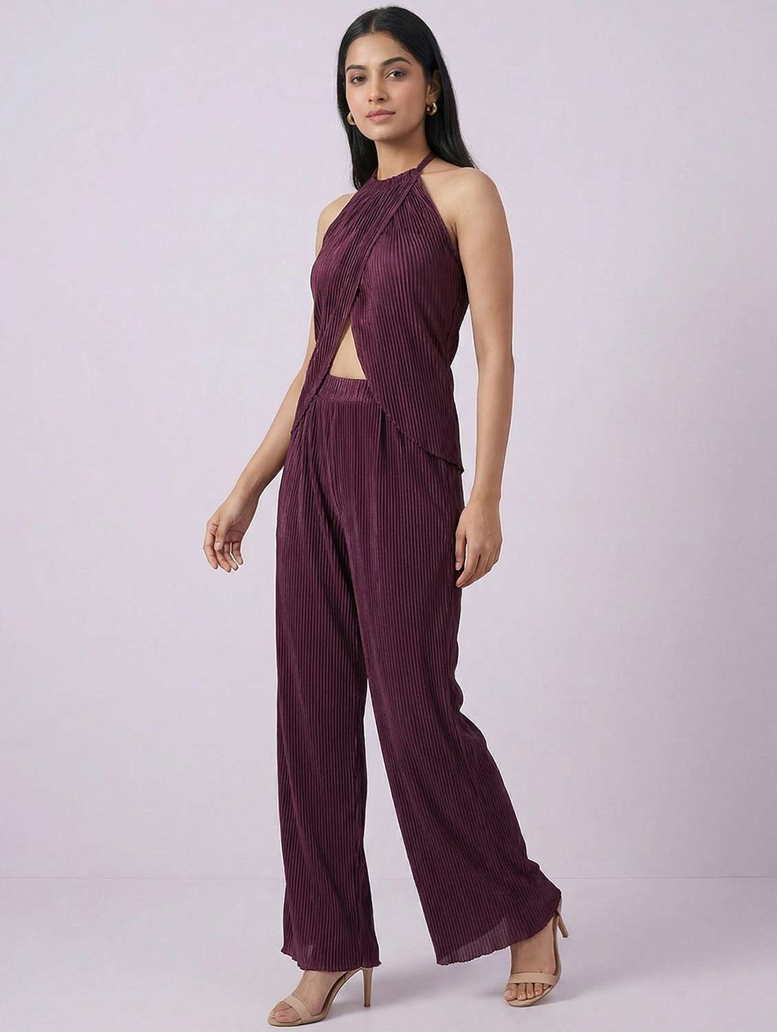 women solid top and trouser co-ord set - 22396790 -  Standard Image - 3