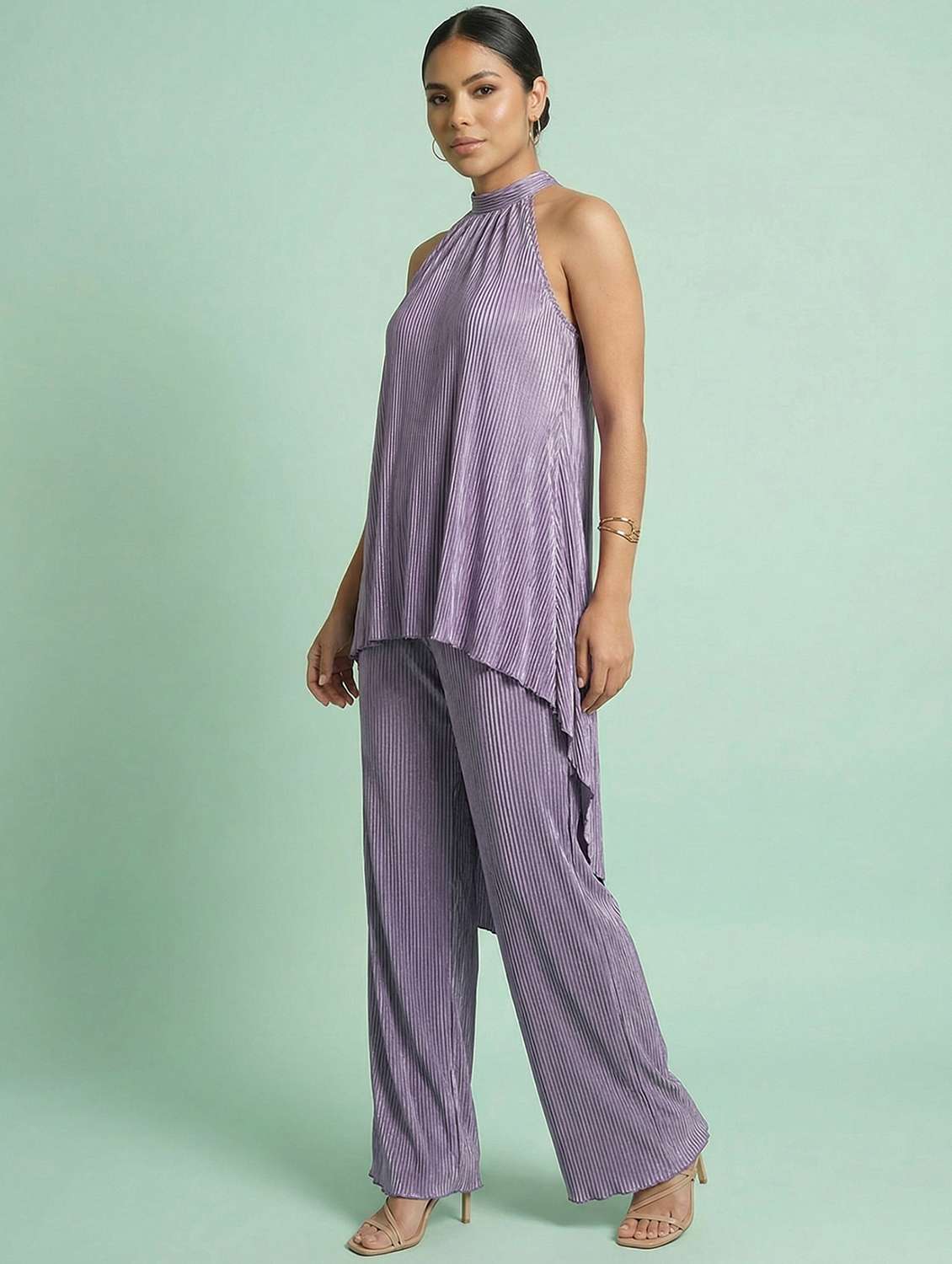 women solid top and trouser co-ord set - 22396792 -  Standard Image - 3