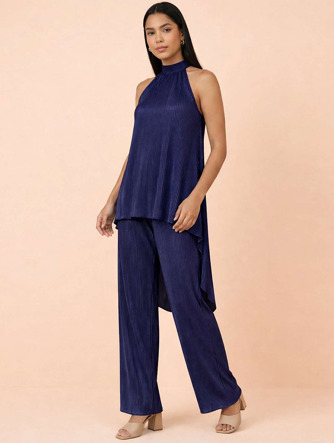 women solid top and trouser co-ord set - 22396793 -  Standard Image - 3