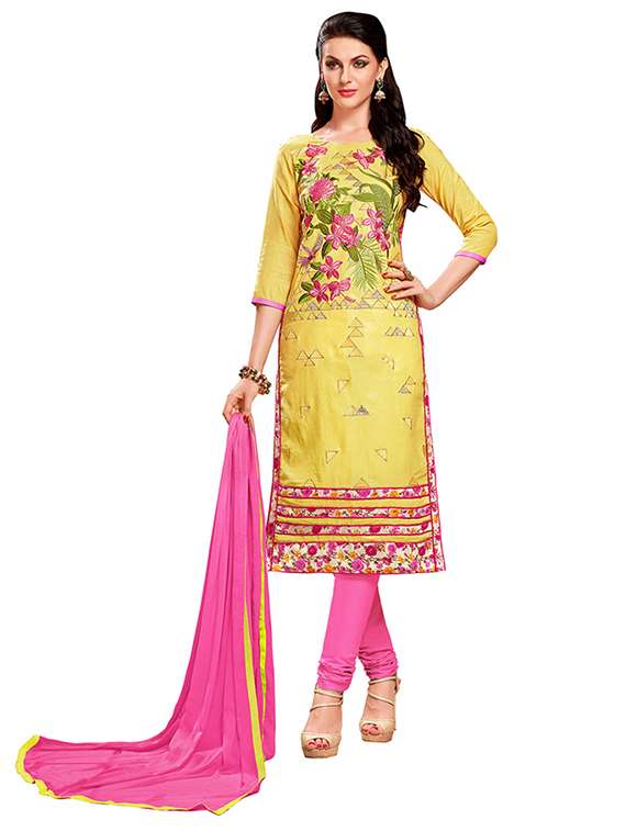 women solid with work unstitched suit set