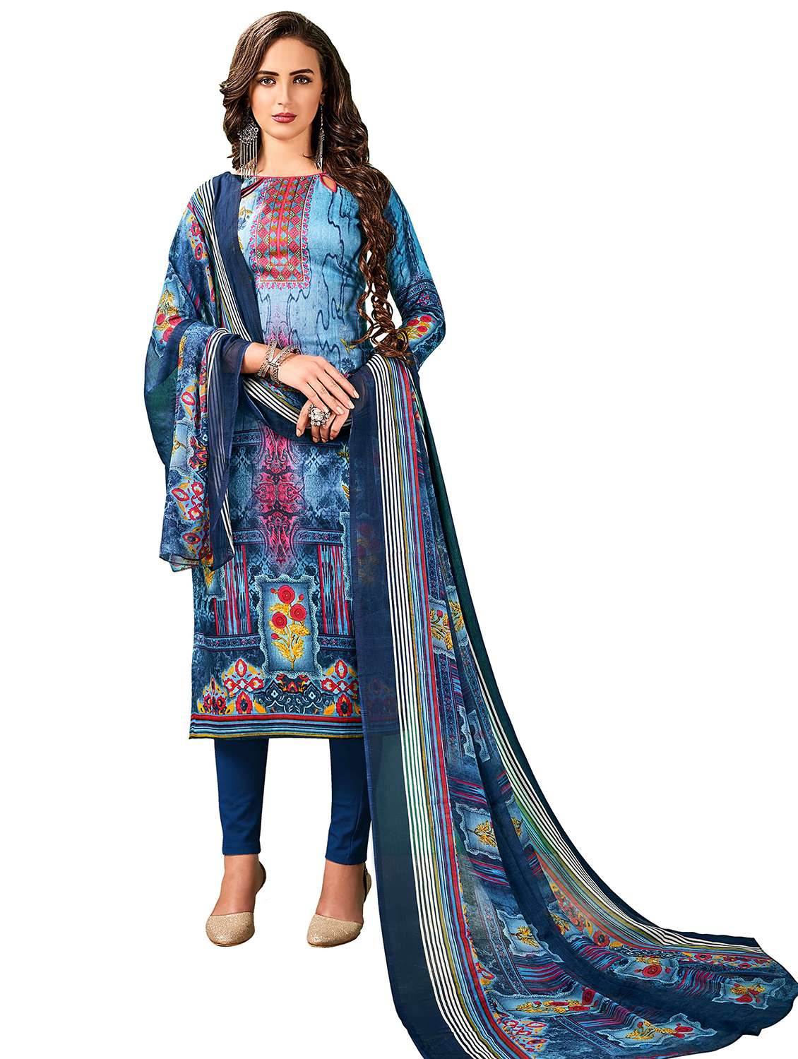 women printed unstitched suit set