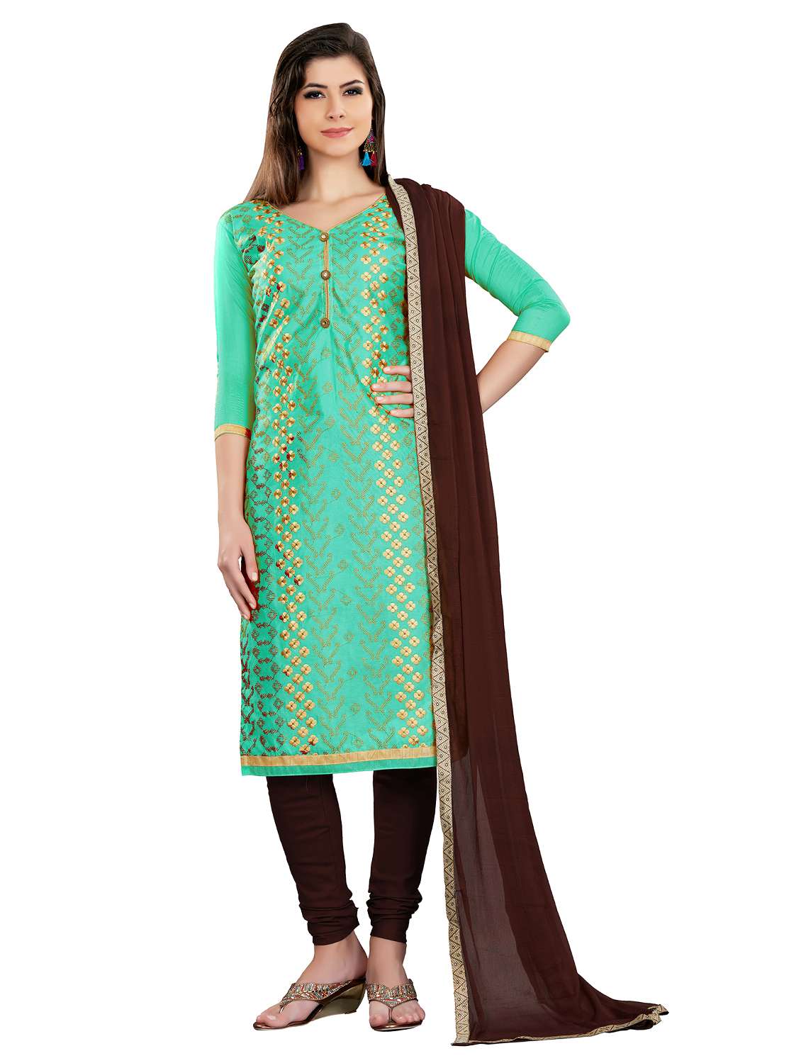 women solid with work unstitched suit set
