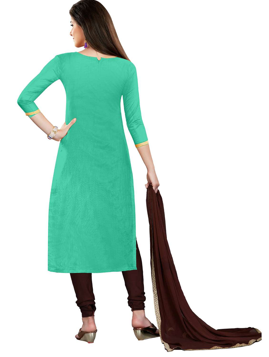 women solid with work unstitched suit set - 22396825 -  Standard Image - 3