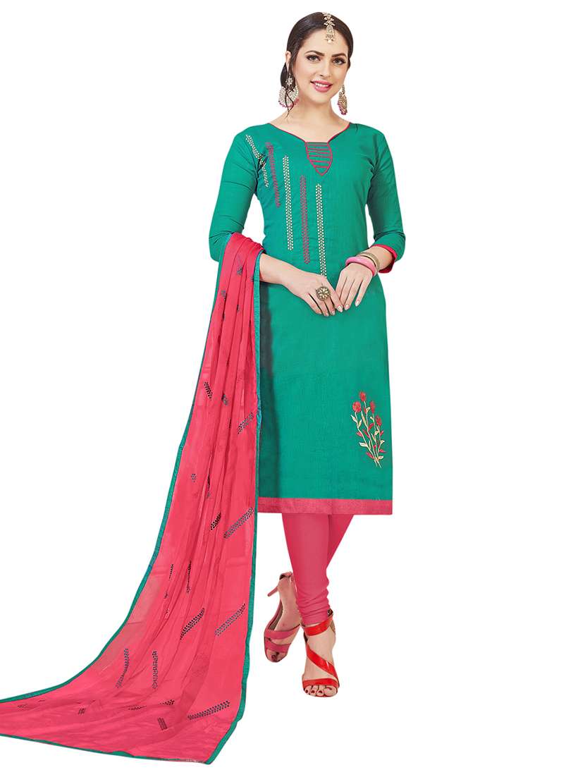 women solid with work unstitched suit set