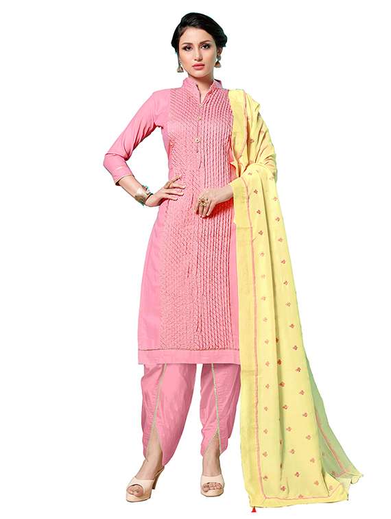 women solid with work unstitched suit set