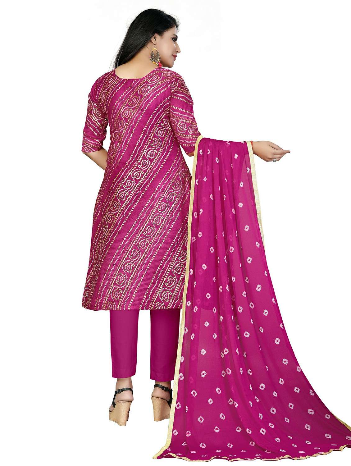 women bandhani printed unstitched suit set - 22396896 -  Standard Image - 3