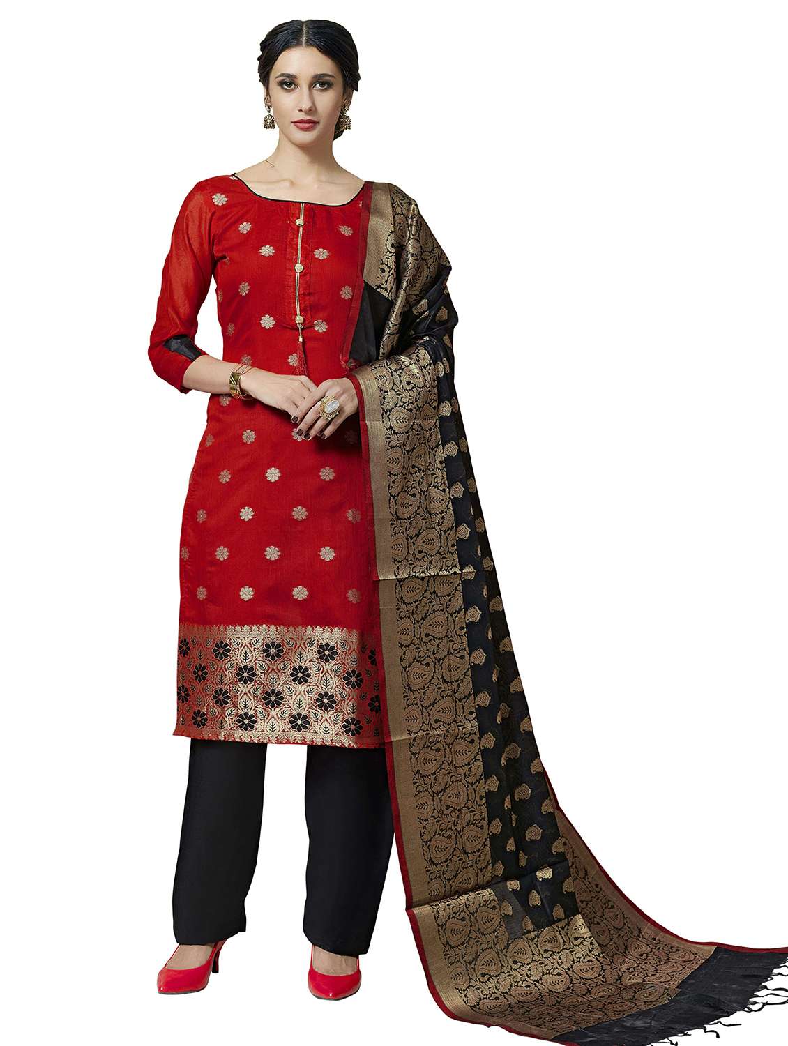 women self design unstitched suit set