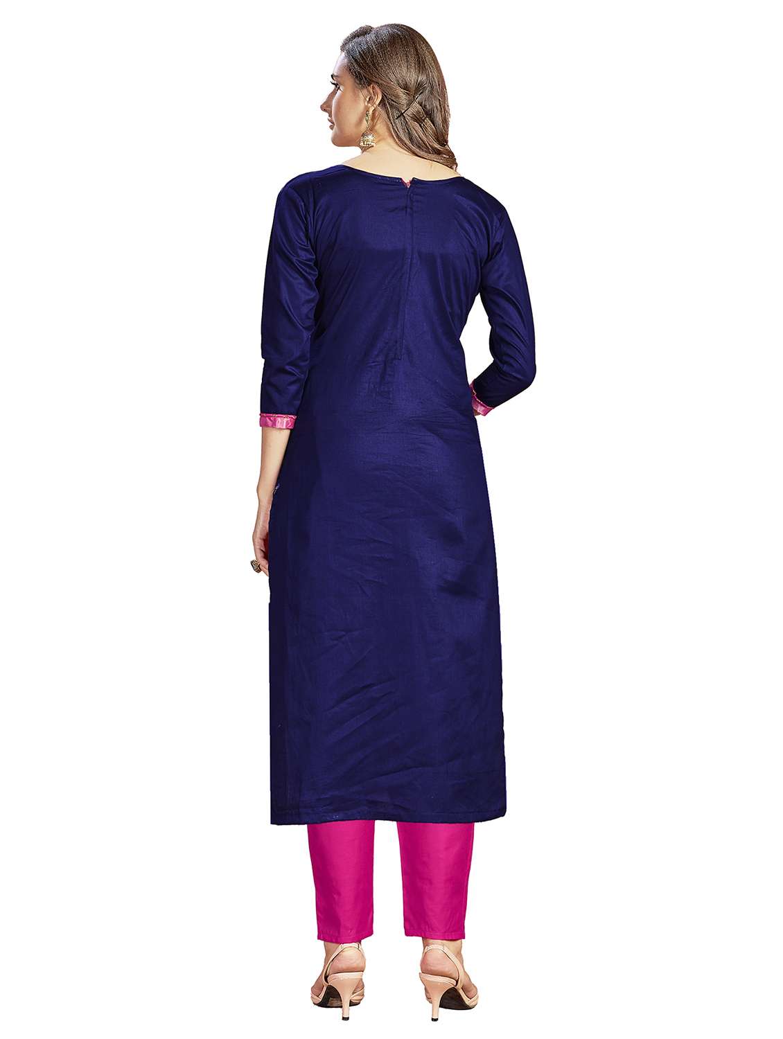 women solid with work unstitched suit set - 22396944 -  Standard Image - 3