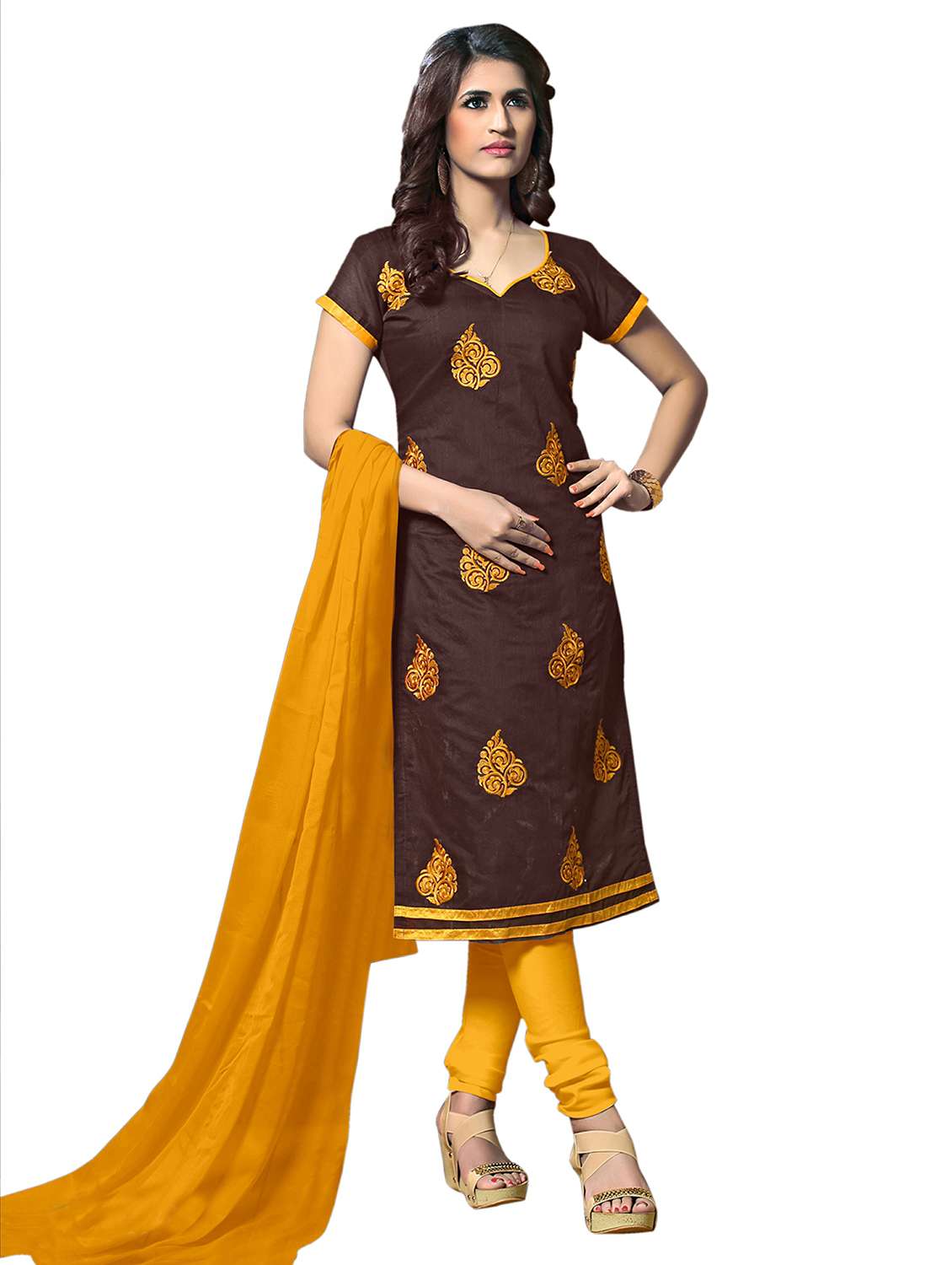 women solid with work unstitched suit set