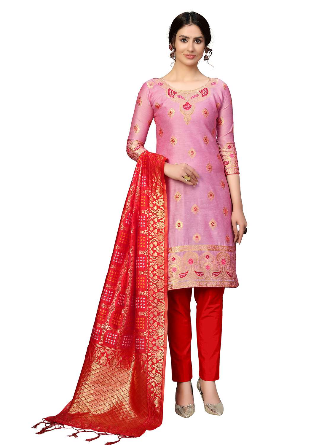 women self design unstitched suit set