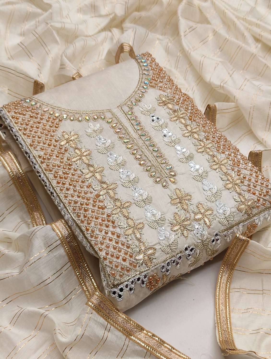 women solid with work unstitched suit set