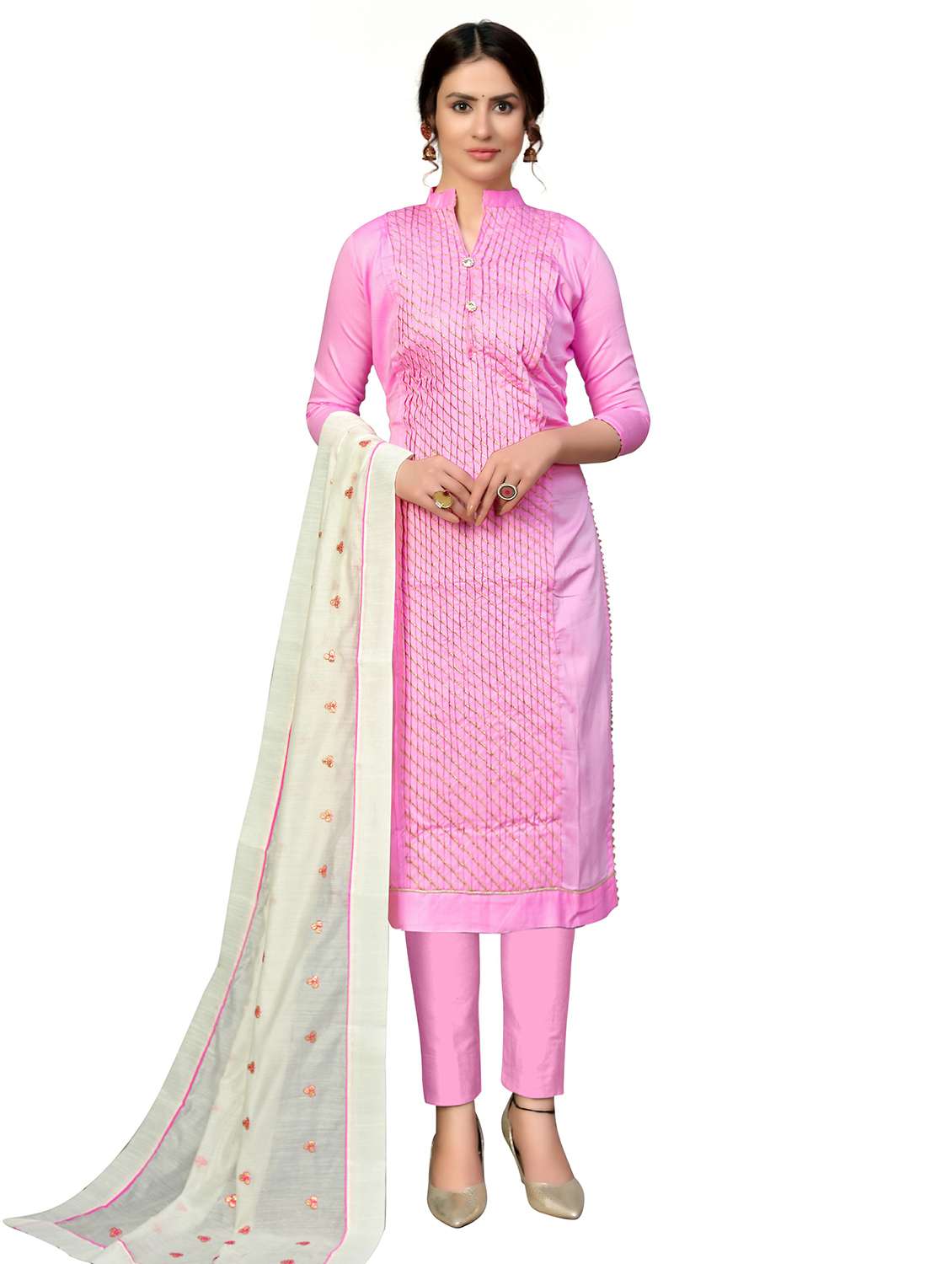 women solid with work unstitched suit set