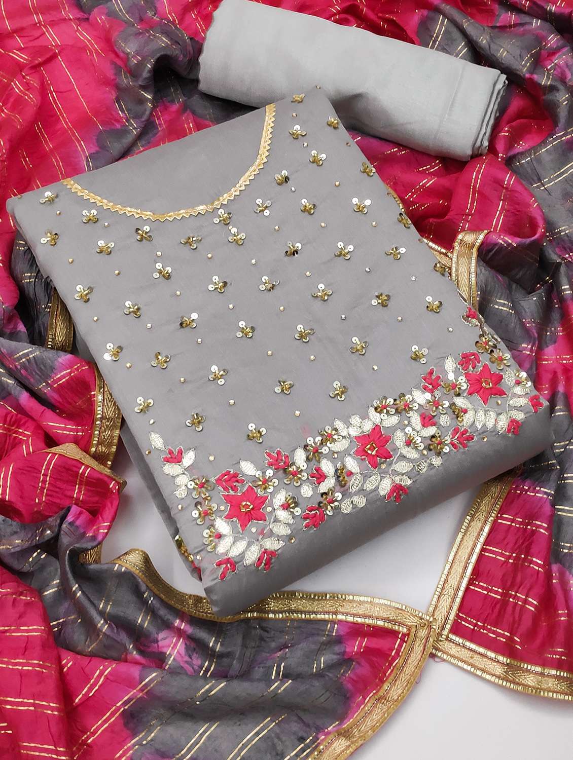 women solid with work unstitched suit set