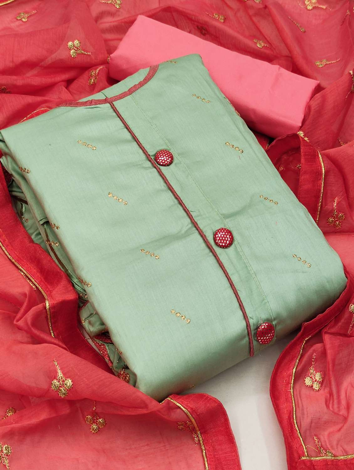 women solid with work unstitched suit set