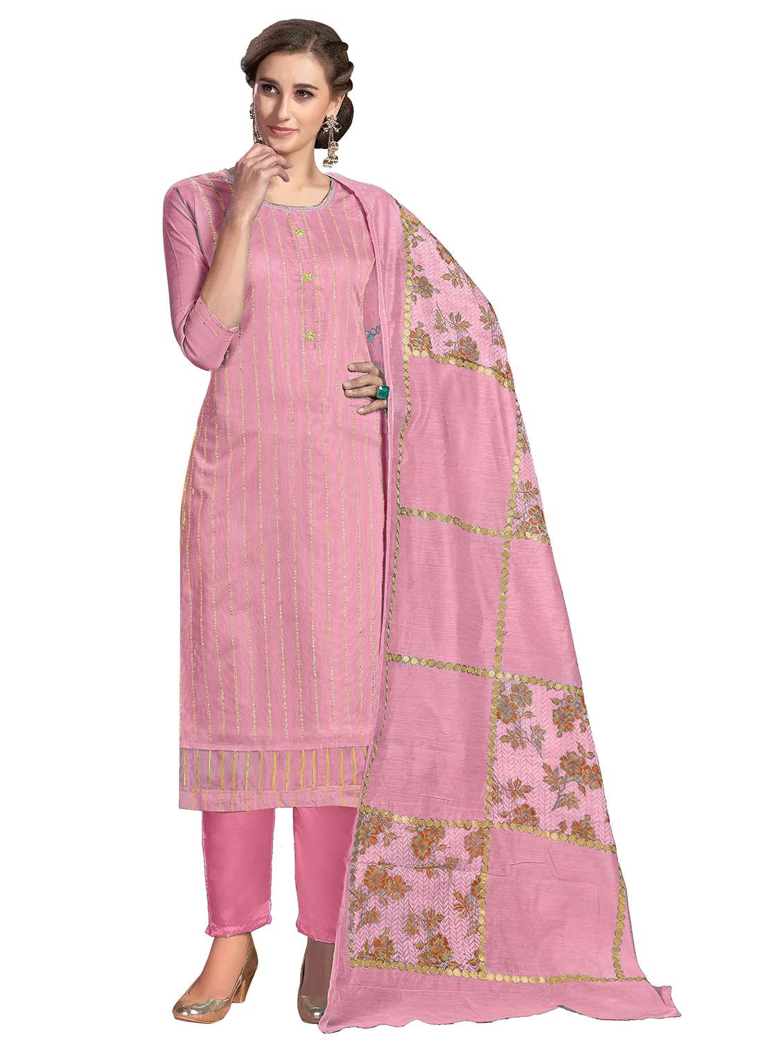 women solid with work unstitched suit set