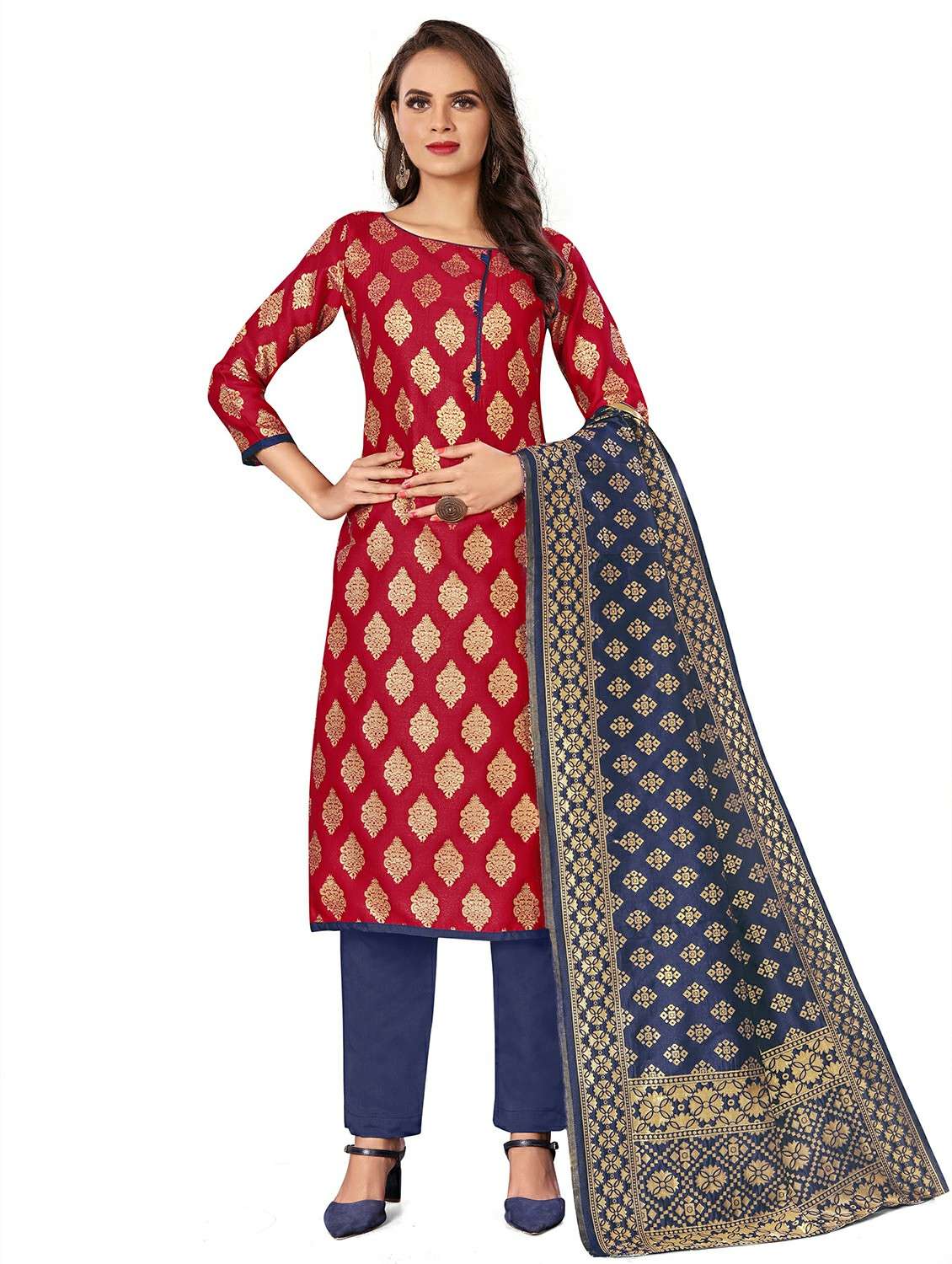 women self design unstitched suit set