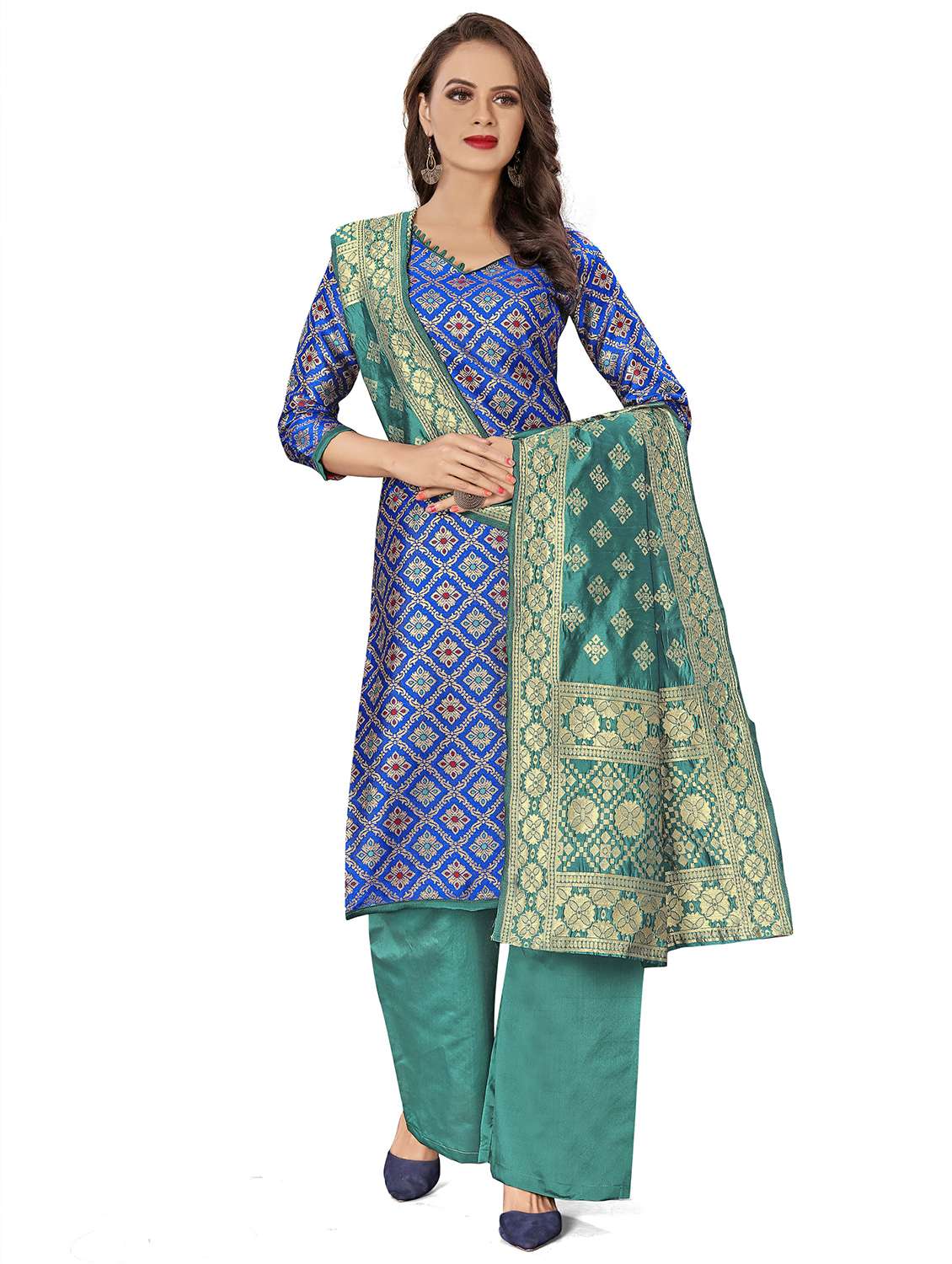 women self design unstitched suit set