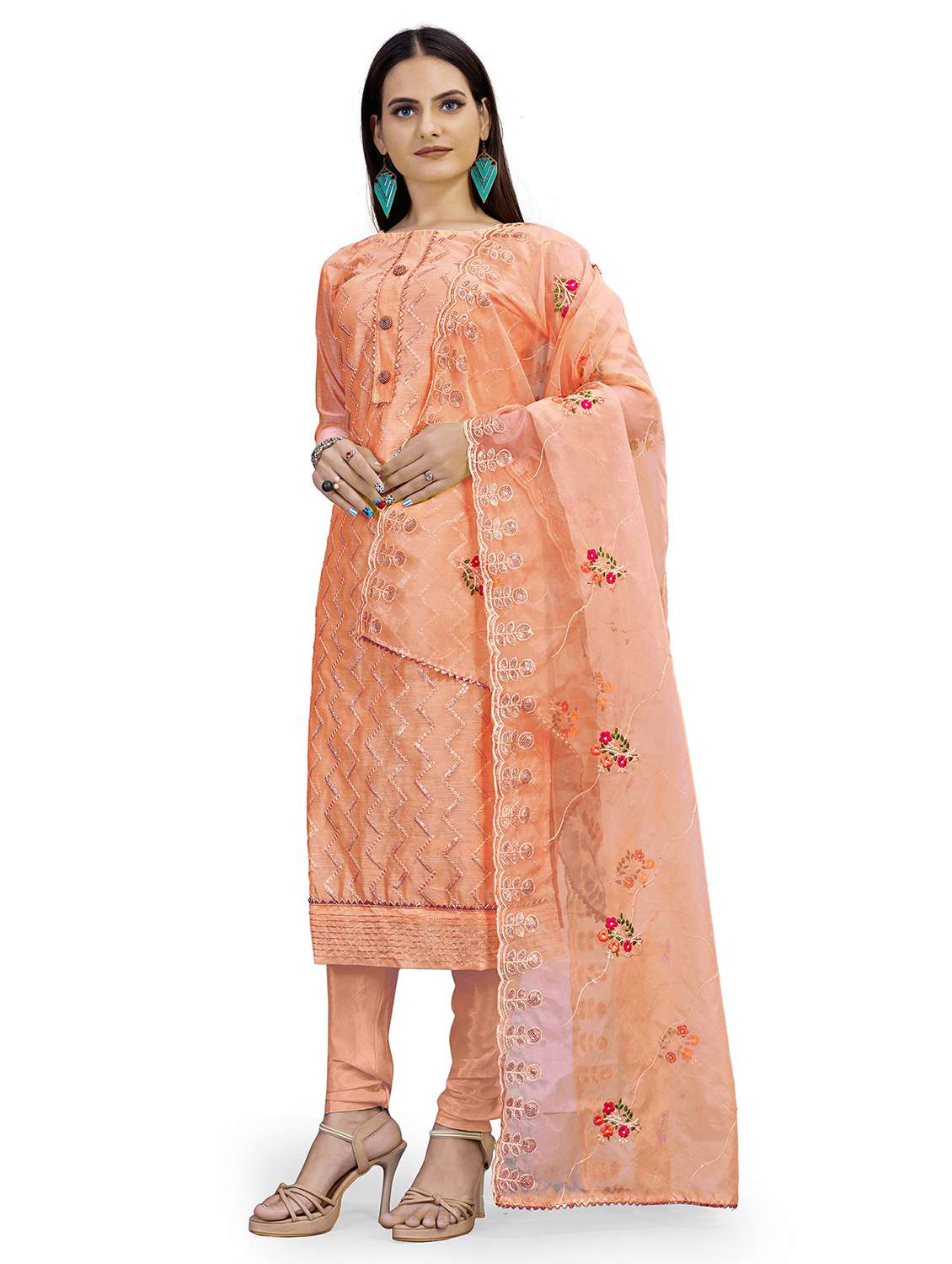 women solid with work unstitched suit set