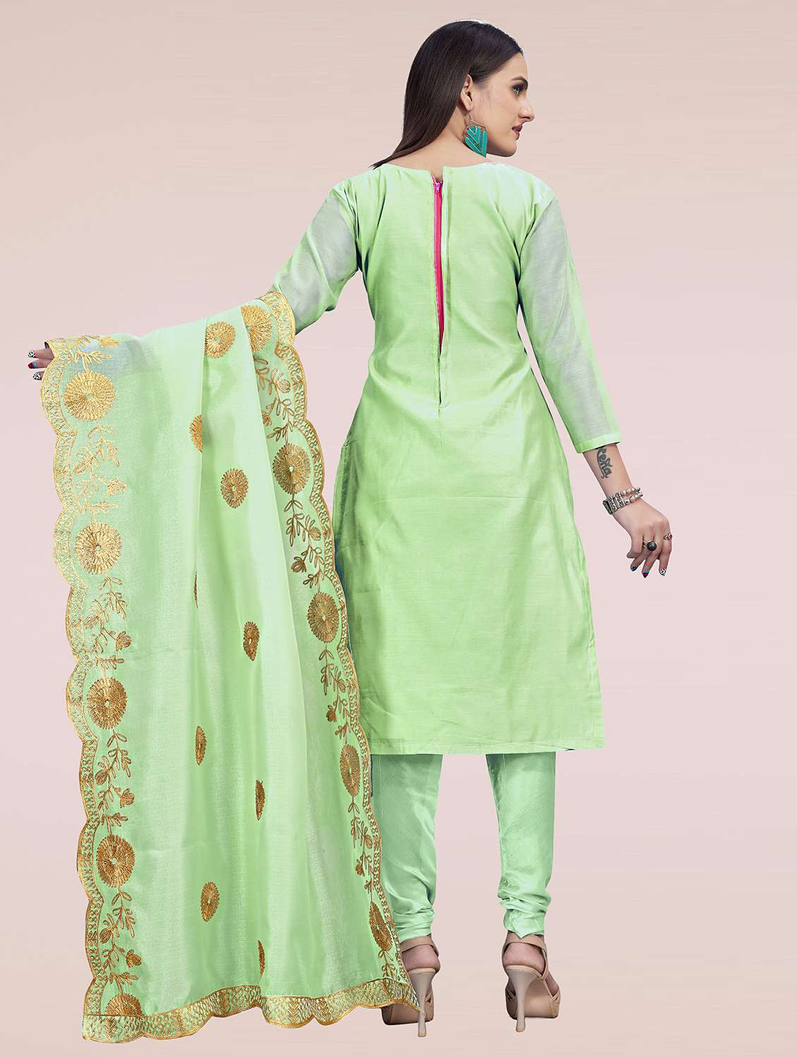 women solid with work unstitched suit set - 22397150 -  Standard Image - 3