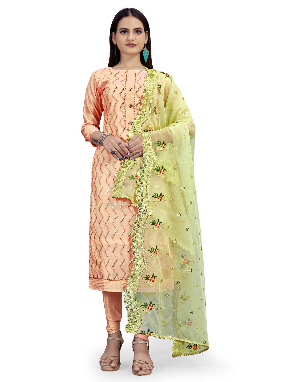 women solid with work unstitched suit set