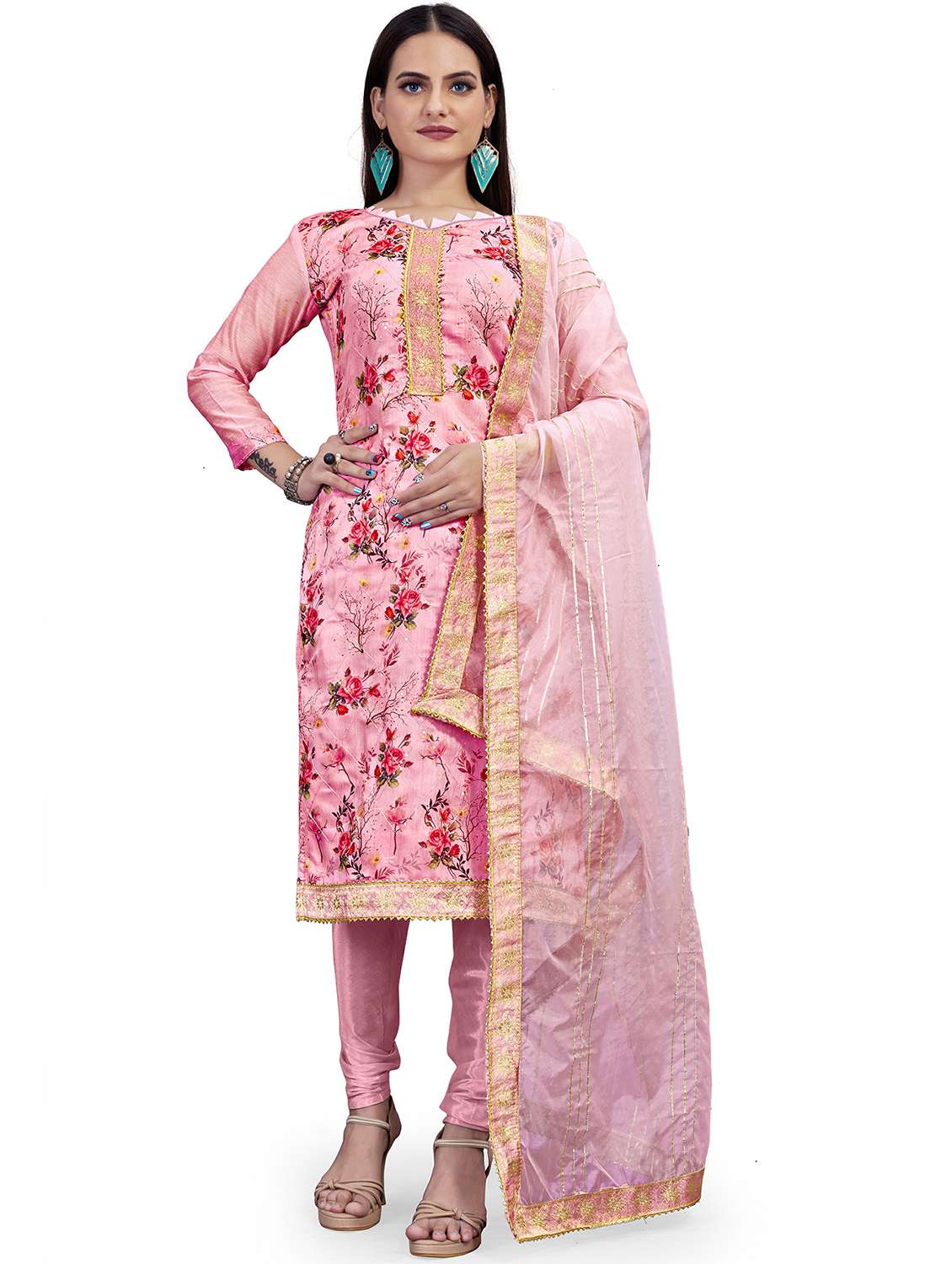 women floral printed unstitched suit set